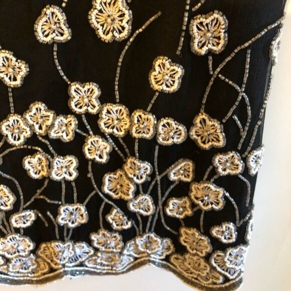 Beaded Black & White 100%Silk Floral Papell Boutique Evening Top, Size XL - Picture 5 of 8